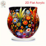 Jarrón Acrílico Plano Estilo Bohemio 2D - Decoración de Escritorio con Flores Vibrantes para Hogar y Oficina, Regalo de Navidad, Sin Necesidad de Electricidad, Decoración Bohemia, Adorno de Escritorio, Artesanía Artística, Diseño Colorido