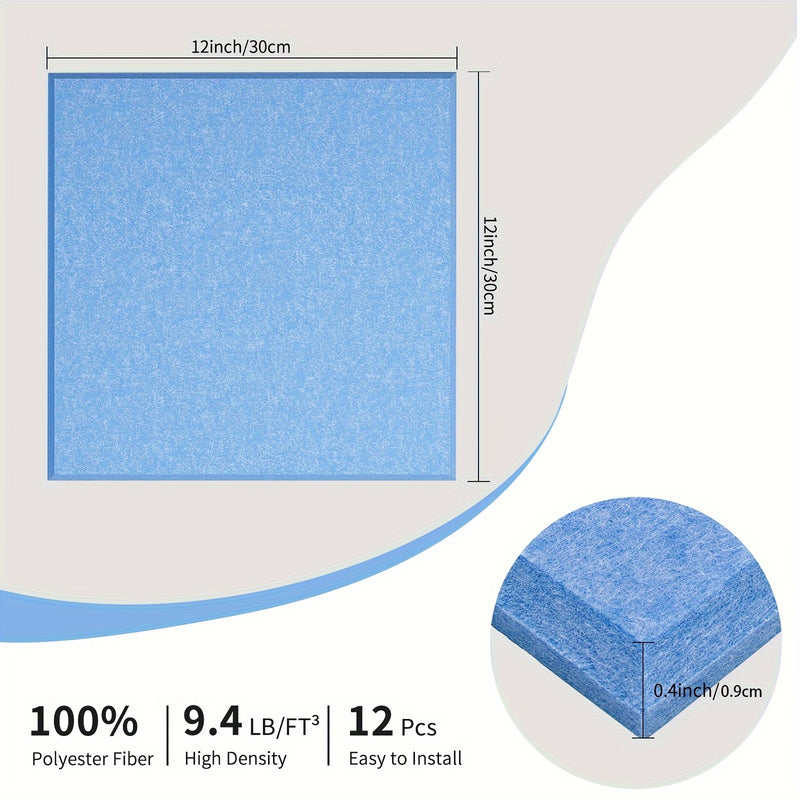 12 piezas de Paneles de Espuma Acústica Autoadhesivos con Bordes Biselados, 30.48cm x 30.48cm x 1.02cm, Azulejos de Pared de Alta Densidad para Estudio de Grabación, Podcasting y Salas de Juegos - Resistentes al Fuego