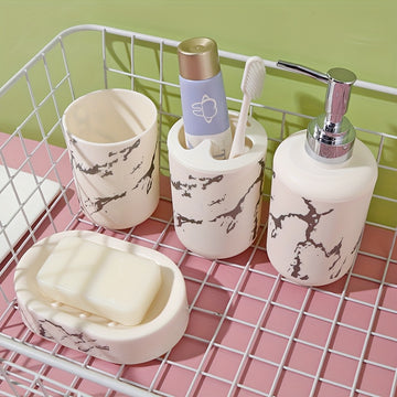 Juego de Baño Cerámico Minimalista Nórdico de 4 Piezas - Incluye Dispensadores de Jabón de Manos, Champú y Gel de Baño con Vasos a Juego