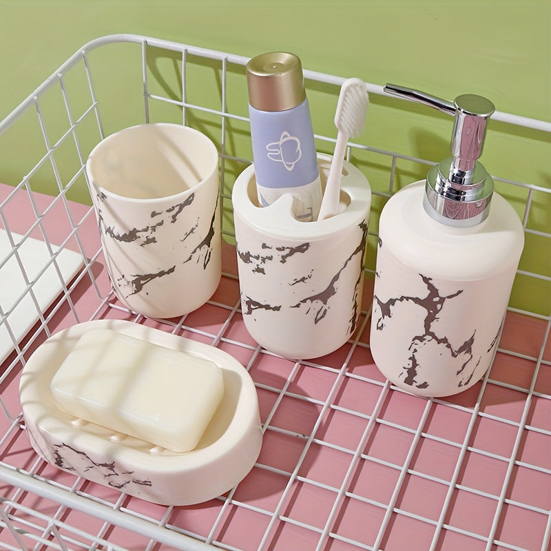 Juego de Baño Cerámico Minimalista Nórdico de 4 Piezas - Incluye Dispensadores de Jabón de Manos, Champú y Gel de Baño con Vasos a Juego