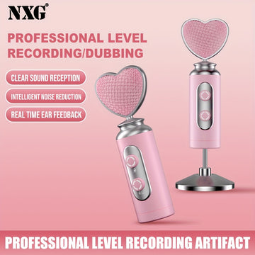 Micrófono Dinámico Rosa de Primera Calidad para Podcasting, Juegos y Transmisiones en Vivo - Forma de Corazón con USB/XLR y Función de Silencio Táctil, Insonorizado, Adecuado para Grabación de Voz, Todo el Material Metálico Gulban Festival Mubarak