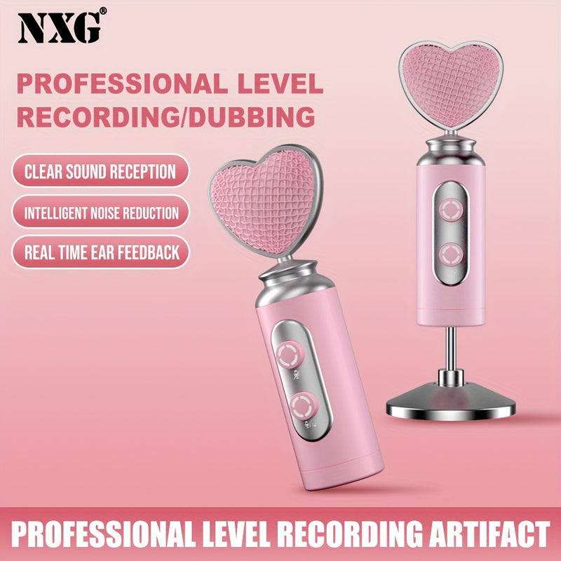 Micrófono Dinámico Rosa de Primera Calidad para Podcasting, Juegos y Transmisiones en Vivo - Forma de Corazón con USB/XLR y Función de Silencio Táctil, Insonorizado, Adecuado para Grabación de Voz, Todo el Material Metálico Gulban Festival Mubarak