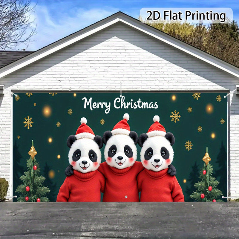Banner de puerta 2D, 1 unidad, Decoración navideña Panda y Oso Navideño, Poliéster, Ideal para decoraciones de Navidad, fiestas hawaianas, bodas, fondos de habitación o jardín exterior