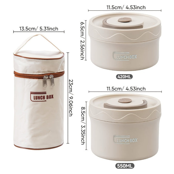 Lonchera Aislada con Bolsa Térmica - 3 Boles de Acero Inoxidable + 1 Bolsa Térmica, Recipiente Sellado para Escuela, Oficina, Camping y Hogar, Seguro para Microondas