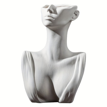1pc Jarrón Blanco Creativo De Estilo Nórdico Jarrón De Cara Moderno Decorativo Simple Para Oficina Y Hogar
