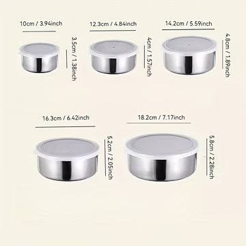 1 Juego, Caja Redonda para Mantener Fresco 5 Piezas, Caja Sellada de Acero Inoxidable con Tapeta, Caja de Almacenamiento, Dispensador de Alimentos, Adaptación de Cocina al Aire Libre