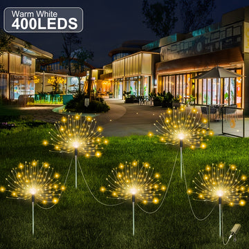 5 luces solares de fuegos artificiales para decoración exterior - 8 modos de iluminación, luces LED para San Valentín, Ramadán, Navidad, Halloween, bodas y fiestas en el jardín, perfectas para ambiente festivo, luces solares colgantes