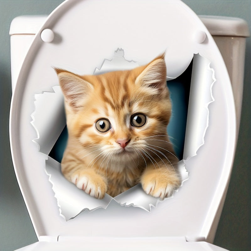 Adhesivo Para Tapa De Inodoro Con Lindo Patrón De Gato, Pegatina Autoadhesiva Para Tanque De Inodoro, Pegatina Decorativa Creativa Para Cubierta De Inodoro, Accesorios De Baño, Decoración Para El Hogar