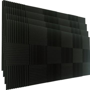 Conjunto de 48 Paneles de Pared Insonorizantes de Espuma Negra para Estudio, 12"x12"x1" - Espuma de Alta Densidad para Grabación y Absorción del Sonido, Ideal para Músicos
