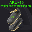 AROMA ARU-10 Transmisor-Receptor sin varillas UHF 863~865MHz de 7 Canales con Uso Simultáneo Múltiple, Compatible con Transmisión Única y Recepciones Múltiples, Conectores Giratorios para Bajo Eléctrico, Batería y Teclados – Solo para Uso Europeo