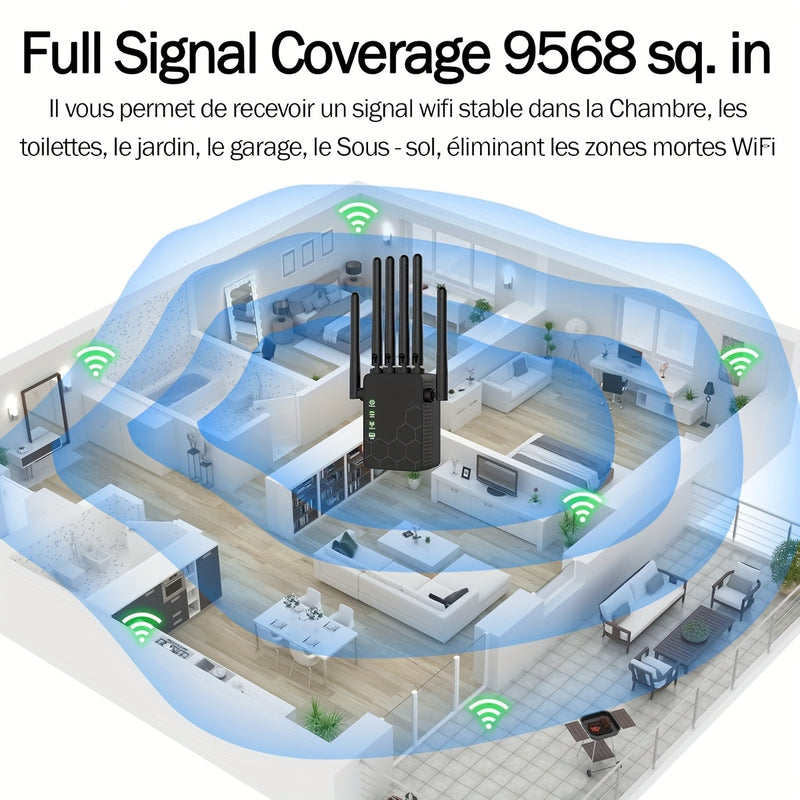 OEKE 6-antenas 2.4GHz WiFi Extender & Repeater - Capacidad para 25 dispositivos, cobertura amplia, WPS, enchufa y juega, 110-130V, fuente de alimentación de EE. UU. para hogar y oficina, WiFi Extender para hogar, red de oficina, diseño de tecnología mode