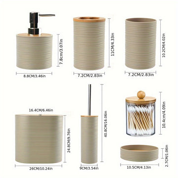Juego de accesorios para baño de bambú, 8 piezas, con dispensador de jabón, portacepillos, vaso para cepillo de dientes, jabonera y frasco para hisopos, ideal para baño, sala, cocina o como regalo de casa nueva para familia y amigos