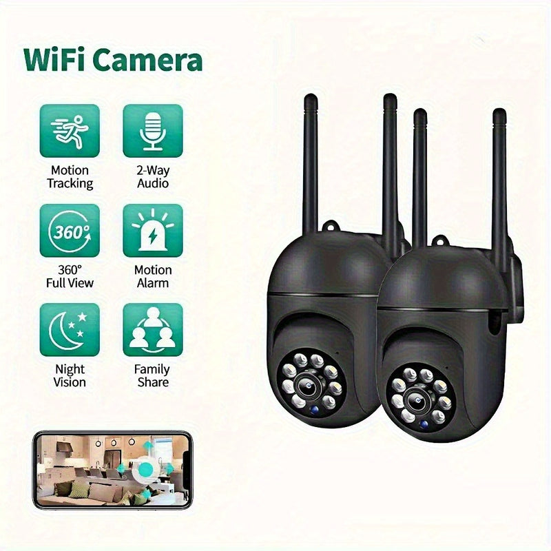 2 unidades de cámaras de seguridad inalámbricas WiFi de 1080P HD con visión panorámica de 360°, seguimiento automático, charla bidireccional, visión nocturna de color, alertas de detección de movimiento para cuidado de bebés/mascotas/personas mayores, vi