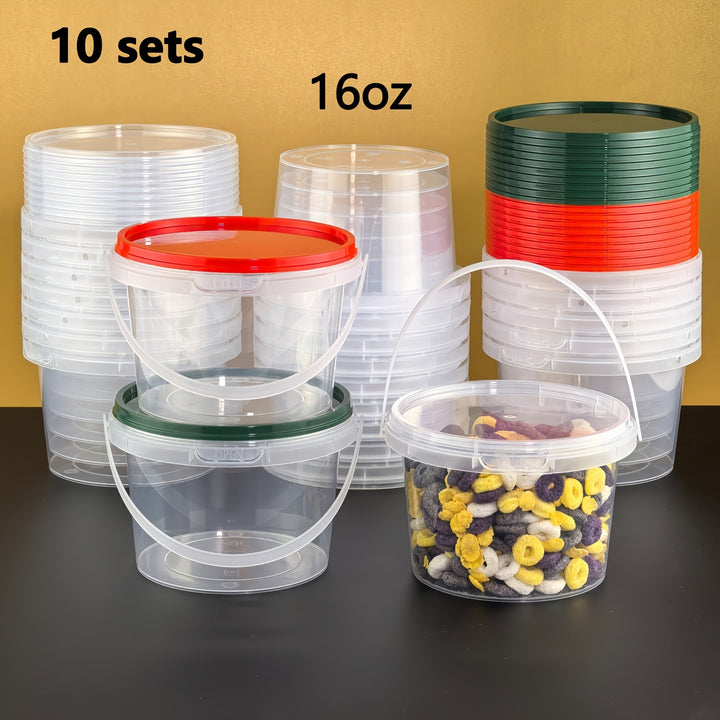 10 piezas de recipientes redondos de plástico de 16 oz con tapa, herméticos, aptos para microondas, cierre con broche, lavado a mano, multiusos, para fiestas, viajes, almacenamiento de alimentos, galletas, nueces, frutas, helado, postres