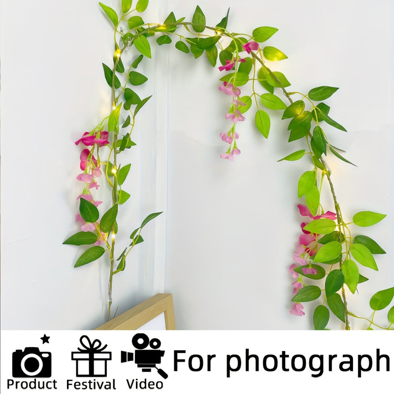 1 Conjunto, Luces de cuerda de enredadera de flor rosa LED, 2m/78,74in 20 LED, con batería, control de botón, no impermeable, para pared, habitación, oficina, cumpleaños, decoración para el hogar - Sin baterías incluidas