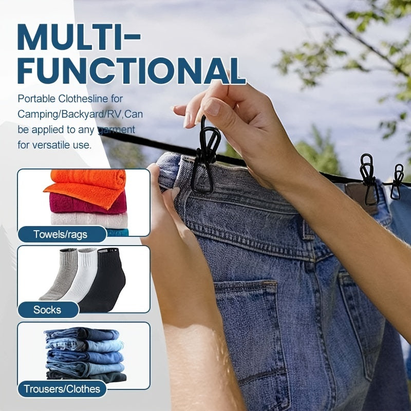 1 cuerda para tender ropa retráctil y portátil para viajes, con 12 pinzas, ideal para secar ropa en interiores o exteriores, accesorio para camping