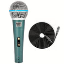 Micrófono vocal dinámico profesional con cable BOMGE, verde oscuro, Beta 58 BMG 58A, de mano, interruptor de encendido/apagado, cable XLR, con alimentación enchufable, para canto en el escenario, karaoke, juegos, videoconferencia, transmisión, estudio, D