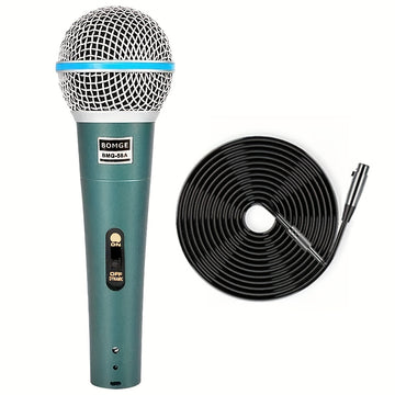 Micrófono vocal dinámico profesional con cable BOMGE, verde oscuro, Beta 58 BMG 58A, de mano, interruptor de encendido/apagado, cable XLR, con alimentación enchufable, para canto en el escenario, karaoke, juegos, videoconferencia, transmisión, estudio, D