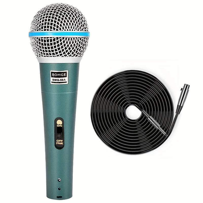 Micrófono vocal dinámico profesional con cable BOMGE, verde oscuro, Beta 58 BMG 58A, de mano, interruptor de encendido/apagado, cable XLR, con alimentación enchufable, para canto en el escenario, karaoke, juegos, videoconferencia, transmisión, estudio, D