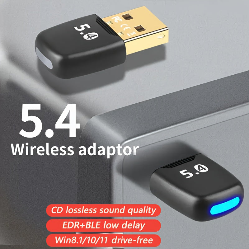 Adaptador de red sin varillas USB 5.4, receptor dongle sin varillas USB, compatible con una variedad de dispositivos como computadora/auriculares/tarjeta de teclado/ratón/altafalantes, alimentación por USB, emparejamiento múltiple de altavoces inalámbric
