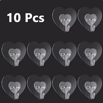 10 ganchos adhesivos grandes y resistentes, copas de succión transparentes sin taladro, soportes para pared en forma de corazón reforzados para almacenamiento en cocina y baño, fácil instalación, estilo casual, ganchos utilitarios