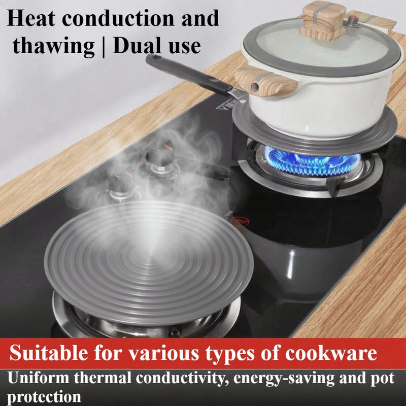 1pc Placa Difusora de Calor y Bandeja Descongeladora de Aluminio 24cm/28cm con Asas y Pinzas Antiescaldaduras - Descongelación Rápida, Protector para Estufa de Cocina, Conducción Térmica Rápida, Liberación de Presión Duradera, Fácil Limpieza, Compatible