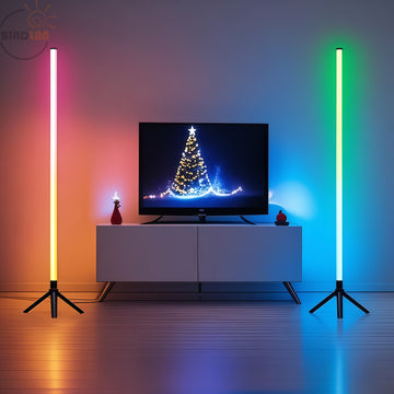 Lámpara de suelo inteligente RGB LED de esquina BINDLAN, lámpara de plástico independiente con control remoto + cable USB, inalámbrica, ideal para decoración de sala de estar, decoración de sala de estar | Decoración moderna | Lámpara alimentada por USB,