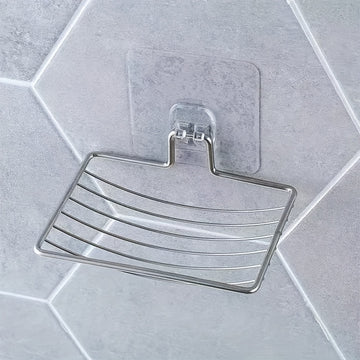 Porta jabón de acero inoxidable para montar en la pared, instalación sin taladro, diseño con drenaje, forma rectangular, aspecto moderno y elegante para almacenamiento en el baño, accesorios para baño, soporte para jabón duradero