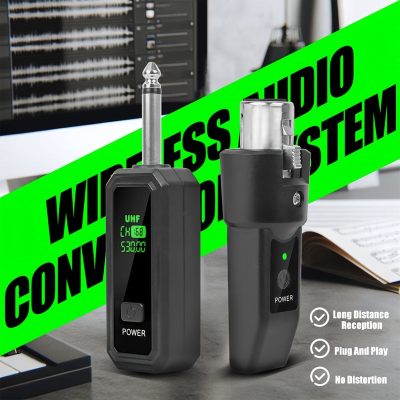 Transmisor y receptor inalámbricos XLR 2,4G: Sistema de micrófono inalámbrico UHF para una distancia de 50 metros, batería de 8 horas, adaptador de micrófono inalámbrico adecuado para micrófonos condensador/dinámicos, mezclador, sistema PA, guitarra