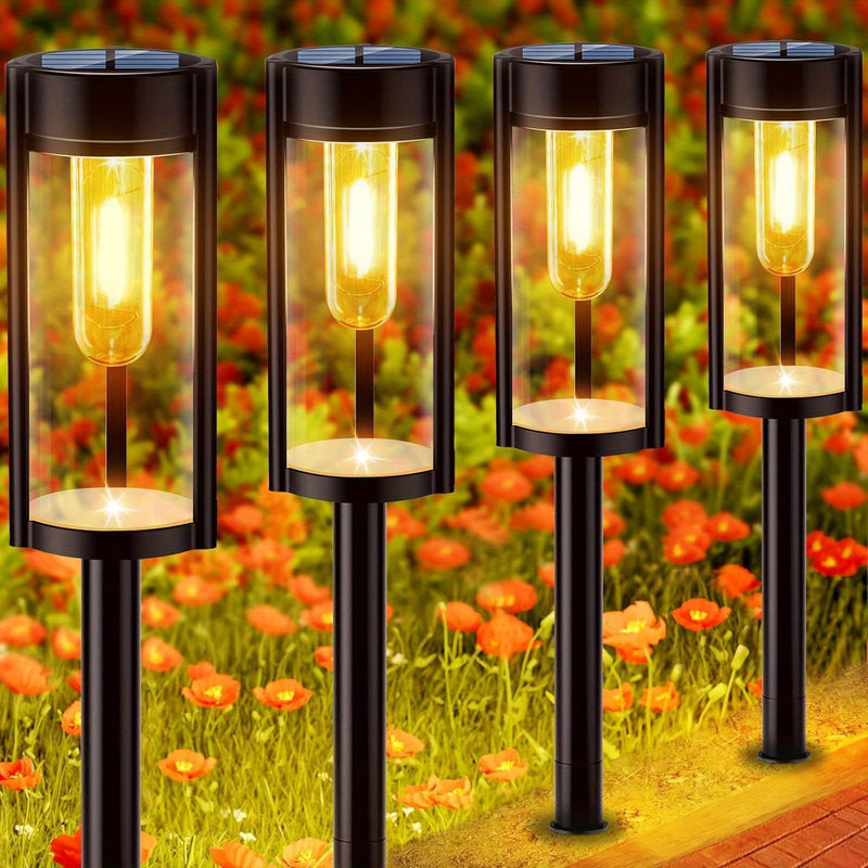 Luces solares para exteriores LED, lámpara de filamento redonda, adecuadas para patio, jardín, sendero, iluminación de paisaje, luces decorativas, luces de césped, luces con enchufe, decoraciones de Halloween, Navidad y fiestas 2/4/6 piezas