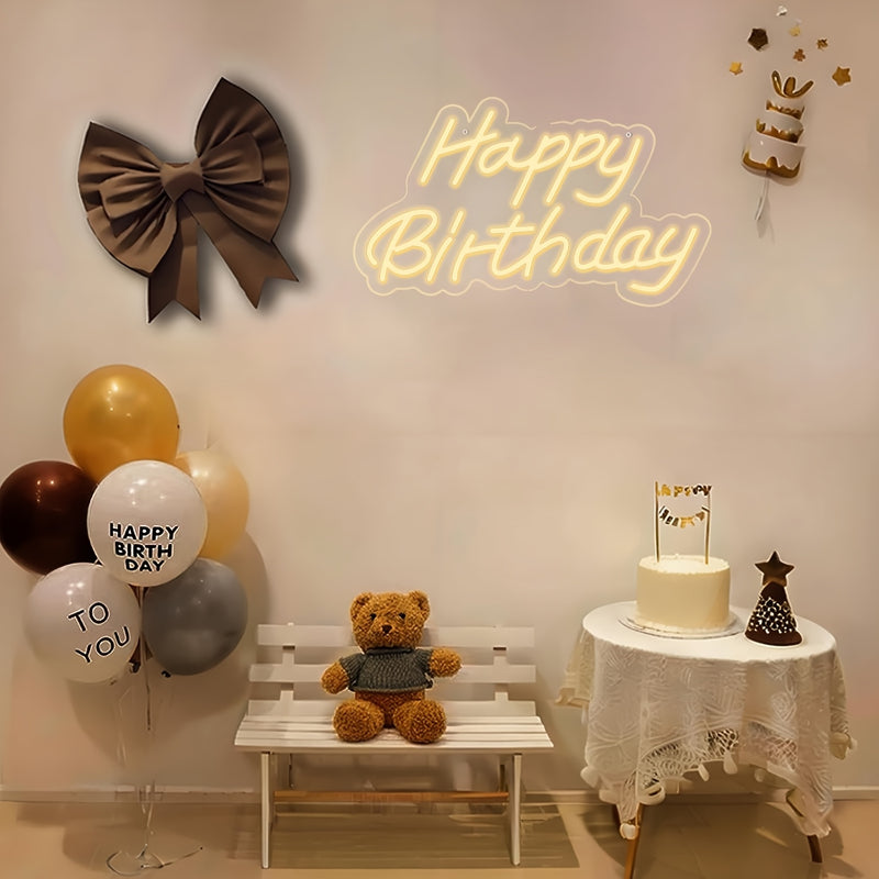 Letrero LED neón cálido de feliz cumpleaños, luz decorativa para pared, ideal para bares, clubes, KTV, hogar, sala de estar, decoración de bodas, fiestas y regalos