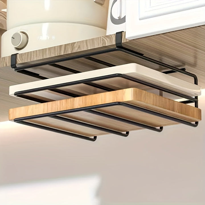 Gancho de Acero Inoxidable para Cocina con Tabla de Cortar - Organizador Fácil de Montar en la Pared para Puertas de Armarios, Toallas, Herramientas y Utensilios, Ideal para Almacenamiento en Cocinas o Baños, Estante Montado en la Pared | Espacio Organiz