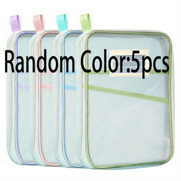 Bolsa de Archivo con Cremallera Tamaño A4 - Malla Transparente Engrosada, Material Duradero de Nailon, Bolsa de Almacenamiento Multifuncional con Asas Coloridas, Ideal para Organizar Materiales de Exámenes Estudiantiles, Libros y Papelería de Oficina