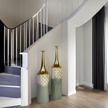 Juego de 2 Grandes Jarrones Decorativos Altos para Suelo - 23.4/26 pulgadas, Gran Jarrón Costero para Decoración del Hogar en la Sala de Estar, Jarrones Rústicos de Flores Metálicos para Planta y Casa de Campo