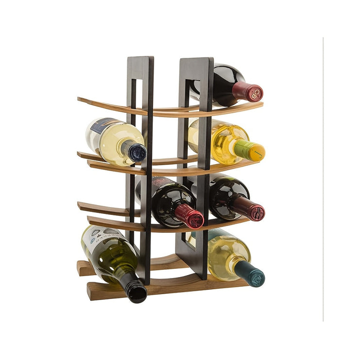 Estantería de botellas de madera apilable, diseño simple negro y marrón, soporte independiente desmontable, para salón, cocina con decoración de habitación