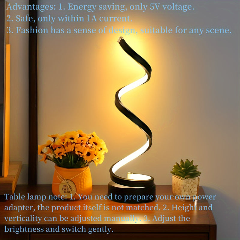 Lámpara de mesa LED espiral, luz de escritorio de metal con cuello de cisne regulable, control de botón de pulsar, alimentada por USB, iluminación ajustable, acabado pulido, para oficina, dormitorio, sala de estar - Idea de regalo