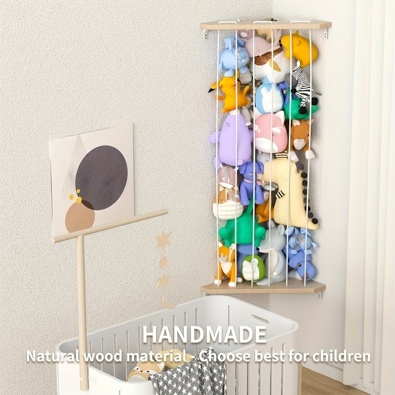 Estantería Ajustable de Madera para Pared - Exhibidor de Animales de Peluche, Decoración Bohemia con Acabado Natural en Madera, Ideal para Todas las Habitaciones o Exposiciones Artísticas Juguetonas