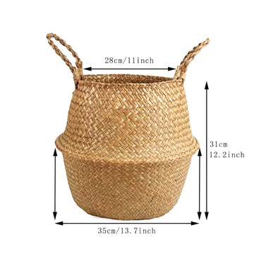 1 Pieza, Cesta De Mimbre Tejida A Mano Con Algas Marinas, Añade Estilo Y Funcionalidad A La Decoración De Tu Hogar Con Este Macetero Tejido