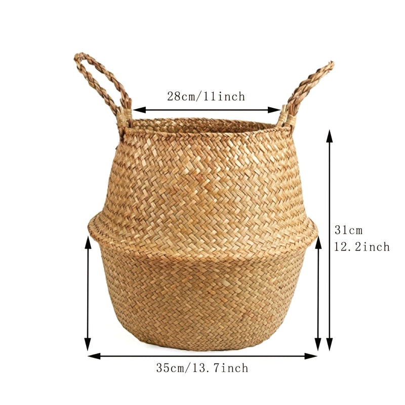 1 Pieza, Cesta De Mimbre Tejida A Mano Con Algas Marinas, Añade Estilo Y Funcionalidad A La Decoración De Tu Hogar Con Este Macetero Tejido