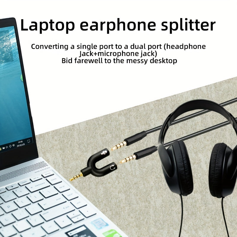 Cable Repartidor de Audio 2 en 1 para Computadoras y Smartphones - Adaptador para Auriculares y Micrófono, No Requiere Batería