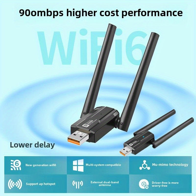 Adaptador AX900 WiFi 6 de 900Mbps Banda Dual 2.4G/5G Tarjeta de Red Inalámbrica con MU-MIMO, OFDMA, Soporte Hotspot para Portátil y PC de Escritorio, Adaptador Wifi para PC, Internet de Alta Velocidad, Diseño Moderno, Conectividad Versátil, Construcción