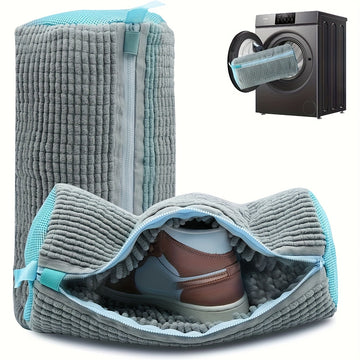 1 pieza de Aivher, bolsa de lavado de zapatos de fibra esponjosa 360°, lavable en máquina, duradera, reutilizable, con cierre de cremallera, tejido de chenilla resistente a la decoloración, para zapatos, zapatillas, calzado, lavado en máquina y secado, b