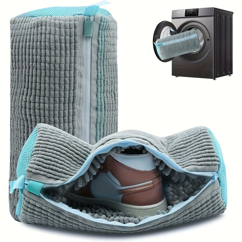 1 pieza de Aivher, bolsa de lavado de zapatos de fibra esponjosa 360°, lavable en máquina, duradera, reutilizable, con cierre de cremallera, tejido de chenilla resistente a la decoloración, para zapatos, zapatillas, calzado, lavado en máquina y secado, b