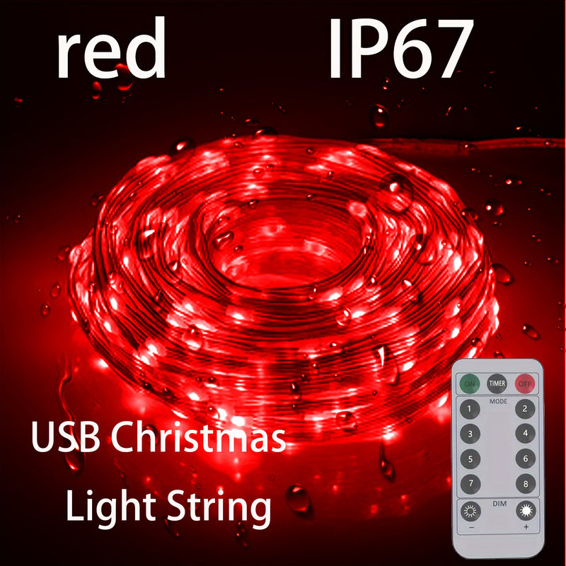 Luces de cadena LED alimentadas por USB con control remoto - Resistente al agua, velocidad de parpadeo ajustable, versátiles para ambiente festivo, decoración de patio y jardín - 4.88/15.24/30.48/50.29 metros Luces de hada de Navidad rojas