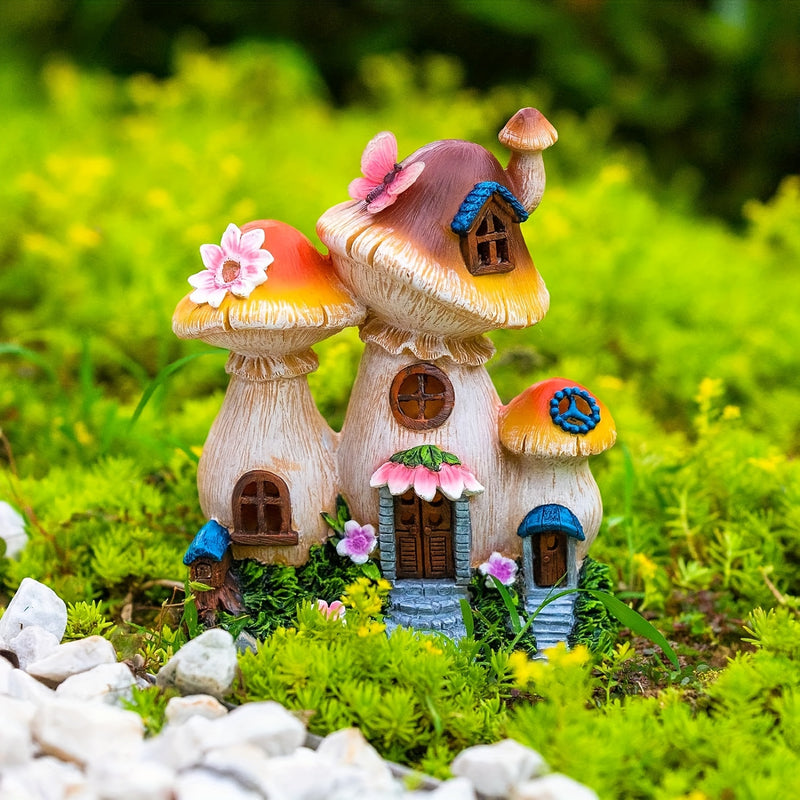 Luces Solares para Estatuas de Jardín Casa de Hongo, Adornos de Jardín al Aire Libre Impermeables, Decoración de Resina Solar para Balcón de Jardín Pequeña Casa, para Decoración de Jardín Exterior y Balcón