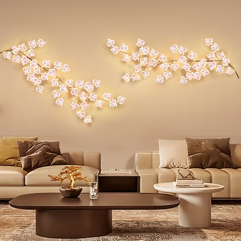 1 pieza de guirnalda de flores de cerezo iluminada con 100 luces de hadas, 1,8 m/5,9 pies - Decoración de pared floral rosa para bodas, fiestas y exhibición durante todo el año, material inodoro y resistente al clima, decoración interior | Guirnalda deco