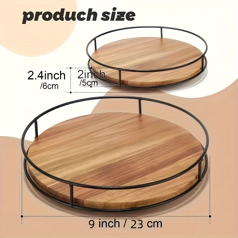 Elegante bandeja de cocina de madera de 3 niveles con base giratoria de metal - Ideal para especias, condimentos y decoración | Madera compuesta duradera, perfecta para uso doméstico | Esenciales de cocina elegantes, vajilla decorativa