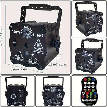 Proyector láser LIANZE RGB activado por sonido con mando a distancia, bola de luz de aluminio de aleación de aluminio pulido negro, fuente LED, alimentado por USB, <0,4 mW láser, con batería de botón no recargable, para fiestas, clubes, cumpleaños, karao