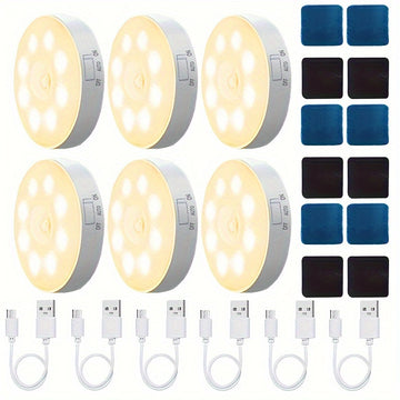 Conjunto de 6 Luces Inteligentes con Sensor de Movimiento AMill - Recargables por USB, Modos de Iluminación Doble (Constante y Por Inducción), Luz Suave Sin Deslumbramiento con Sensor de Fuente Luminosa, Diseño Moderno para Escaleras, Dormitorio, Guarder