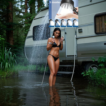 1 pieza, cabeza de ducha de alta presión de 5 modos - Montaje en pared, cabeza única, accesorio de baño multifuncional para RV, esenciales para ducharse al aire libre, esenciales para ducharse al aire libre | Diseño moderno de ducha | Cabeza de ducha dur